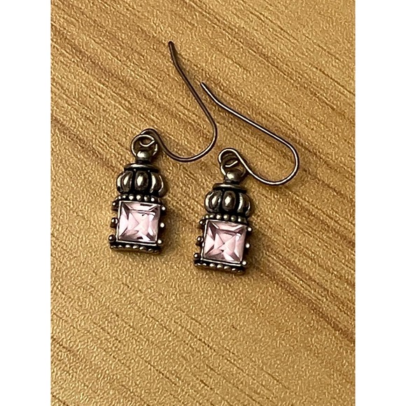 Jewelry - Vintage Style Pink Crystal Crown Drop Earrings Antiqued Silver Tone Fishhook